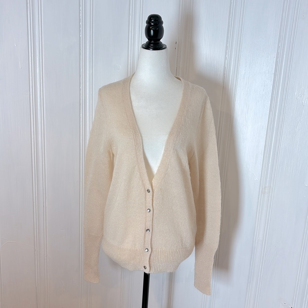 NWT perfect ALFRED SUNG shimmering off white cardigan
